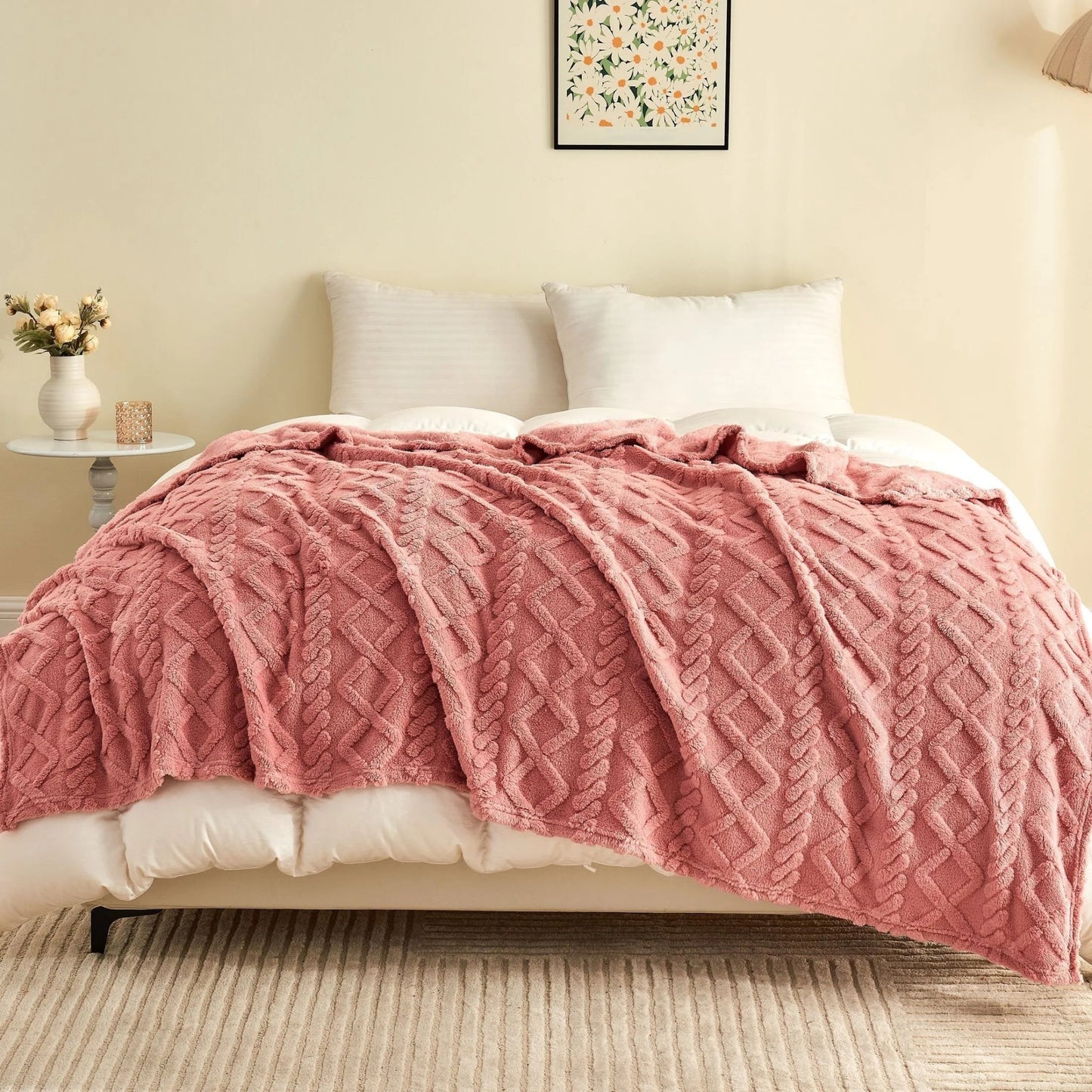 1pc Luxurious Fleece Blanket - Ultra - Soft 3D Plush Dense Weave, All - Season Cozy Flannel Throw Best Price In US - H. home supplies