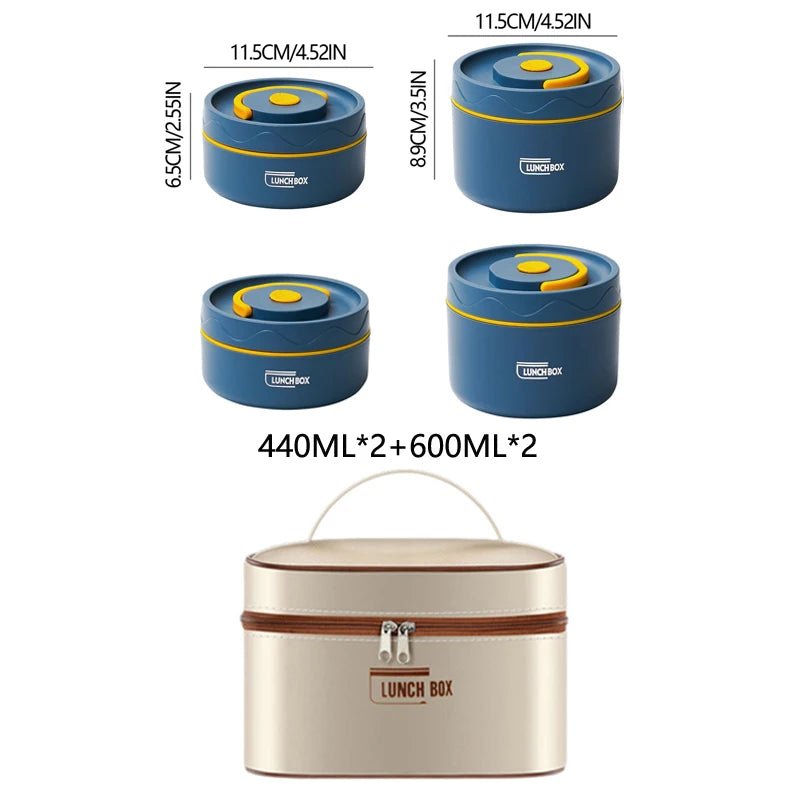 304 Stainless Steel Insulated Lunch Box with Storage Bag Portable Double - layer Covered Lunch Box Office Student Sealed Lunch Box - H. home supplies