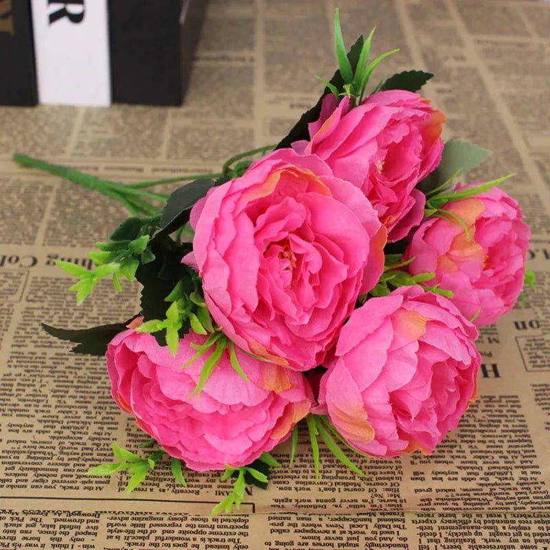 Cheap 6 flower head simulation peony filigree rose bouquet peony retro bridal bouquet fake flower home DIY Christmas wedding dec - H. home supplies