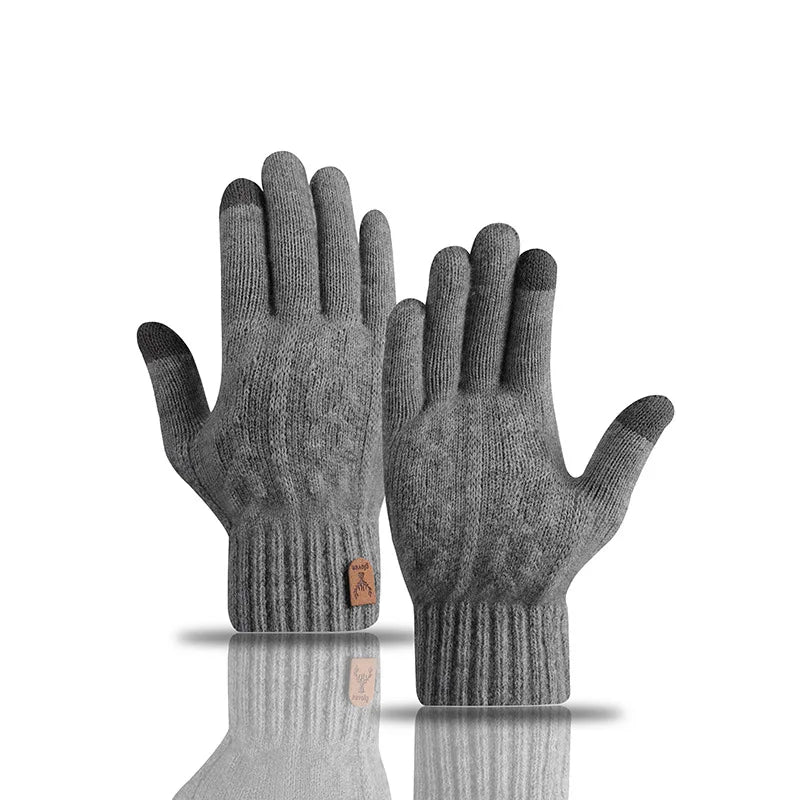 New men's warm gloves for winter touch screen plus velvet thickened cold - proof and warm wool knitted gloves - H. home supplies