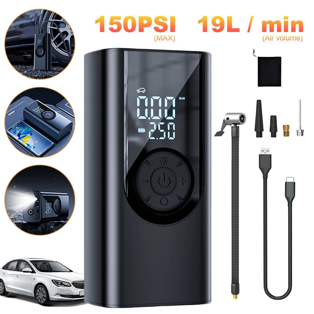 Portable Car Air Pump Electric Inflator Compressor Tire Inflator Pump Wireless Intelligent Digital Display Tire Gases Machines - H. home supplies
