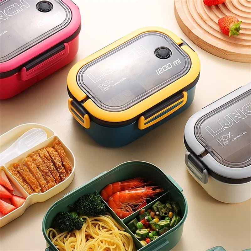 1200ML 2 Layer Bento Lunch Box With Spoon Fork, Kid High Capacity Microwae Food Containers Portable Leakproof Office Camping - H. home supplies