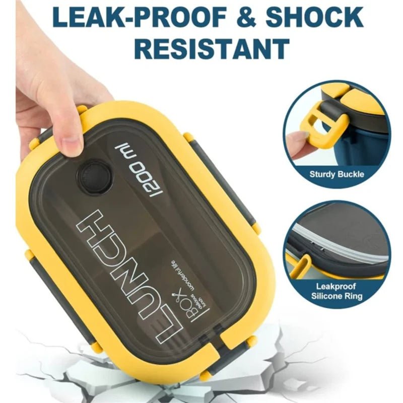 1200ML 2 Layer Bento Lunch Box With Spoon Fork, Kid High Capacity Microwae Food Containers Portable Leakproof Office Camping - H. home supplies