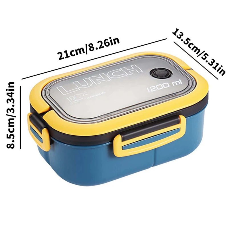 1200ML 2 Layer Bento Lunch Box With Spoon Fork, Kid High Capacity Microwae Food Containers Portable Leakproof Office Camping - H. home supplies