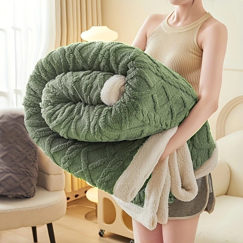 1pc Jacquard Sherpa Weighted Blanket 3KG for Adults,Good For SleepAll - Season Thickened Calming & Sleep Aid, Faux Rabbit Blanket - H. home supplies