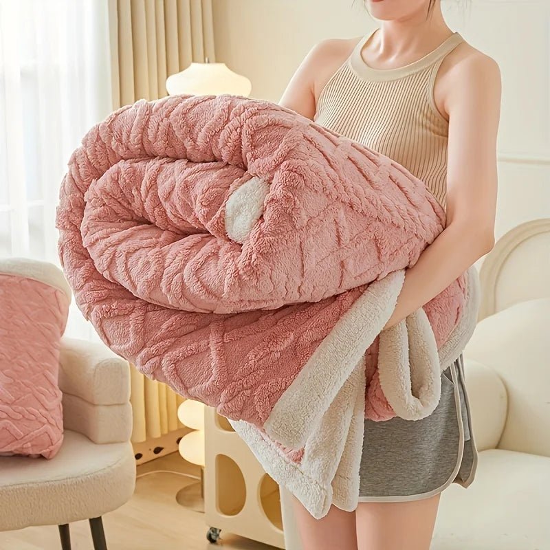 1pc Jacquard Sherpa Weighted Blanket 3KG for Adults,Good For SleepAll - Season Thickened Calming & Sleep Aid, Faux Rabbit Blanket - H. home supplies