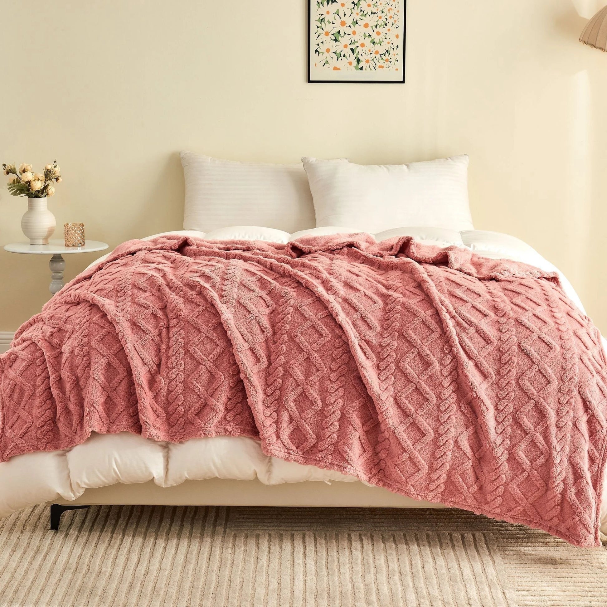 1pc Luxurious Fleece Blanket - Ultra - Soft 3D Plush Dense Weave, All - Season Cozy Flannel Throw Best Price In US - H. home supplies