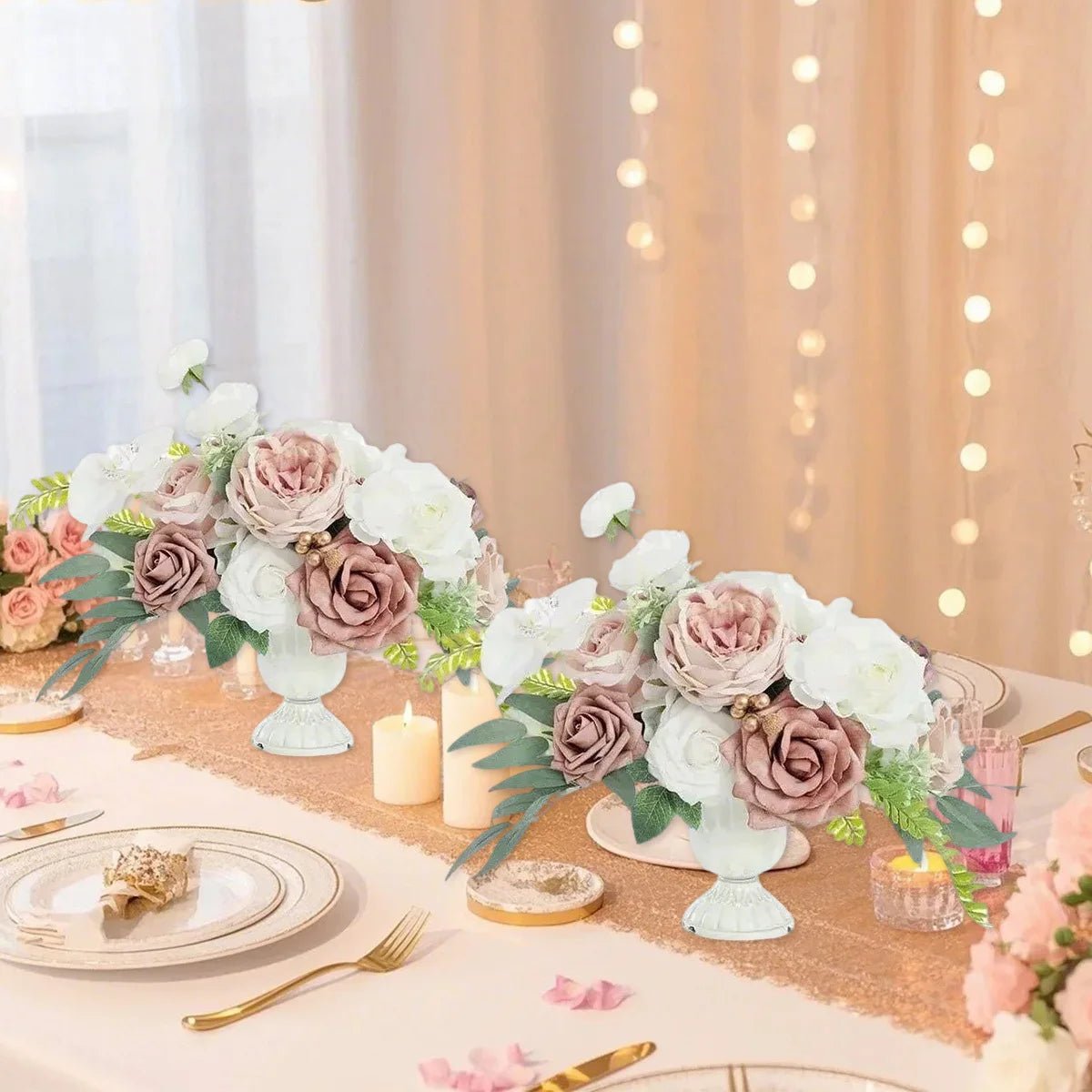 2 Pack Artificial Rose Flowers Without Vase, Wedding Decor Centerpiece Flower for Ceremony Reception Tabletop Desk - H. home supplies