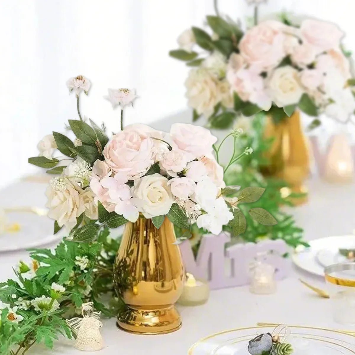 2 Pack Artificial Rose Flowers Without Vase, Wedding Decor Centerpiece Flower for Ceremony Reception Tabletop Desk - H. home supplies