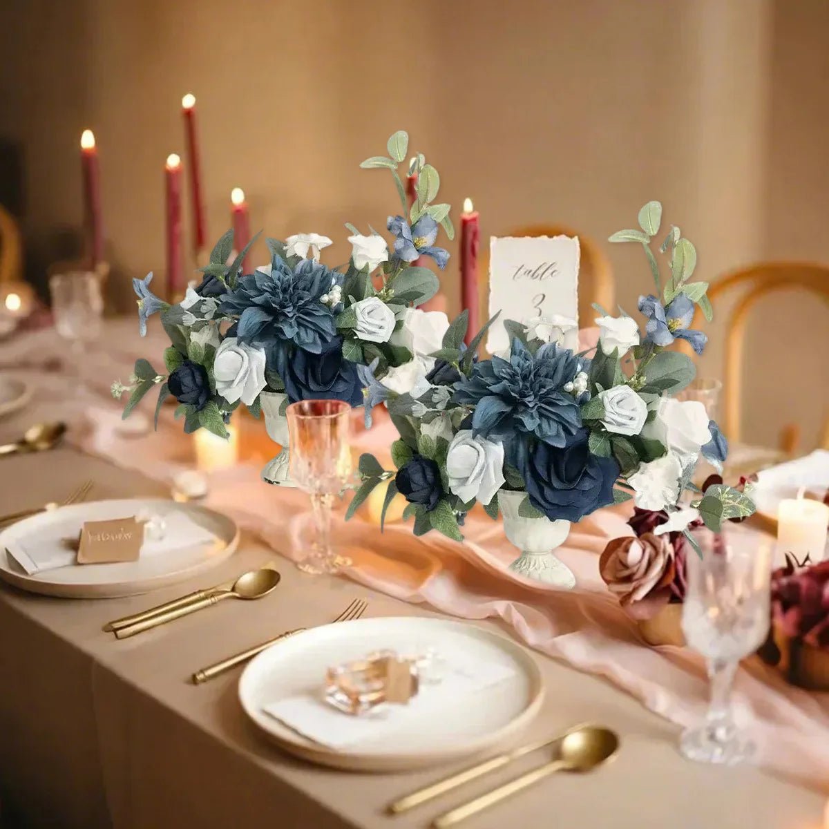 2 Pack Artificial Rose Flowers Without Vase, Wedding Decor Centerpiece Flower for Ceremony Reception Tabletop Desk - H. home supplies