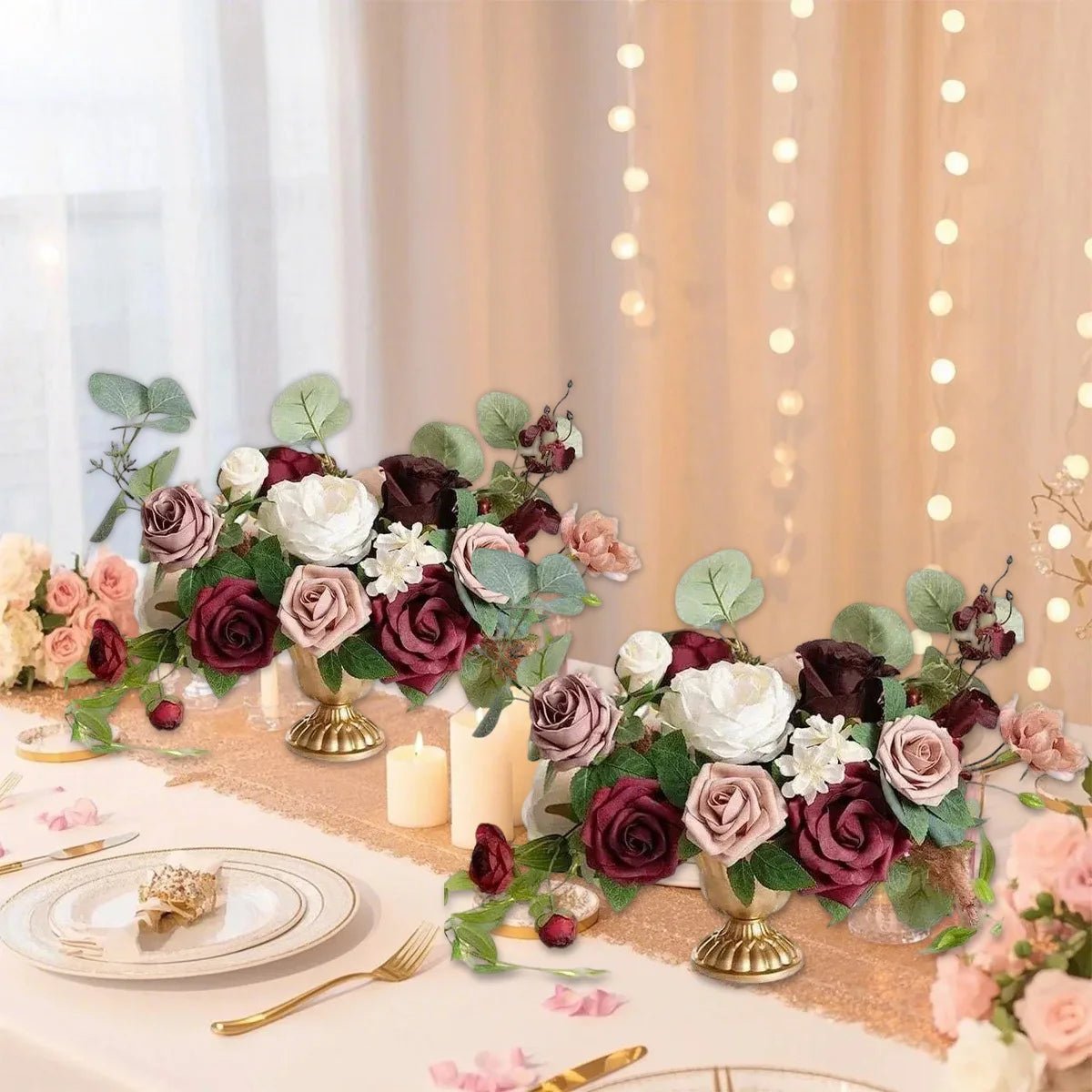 2 Pack Artificial Rose Flowers Without Vase, Wedding Decor Centerpiece Flower for Ceremony Reception Tabletop Desk - H. home supplies