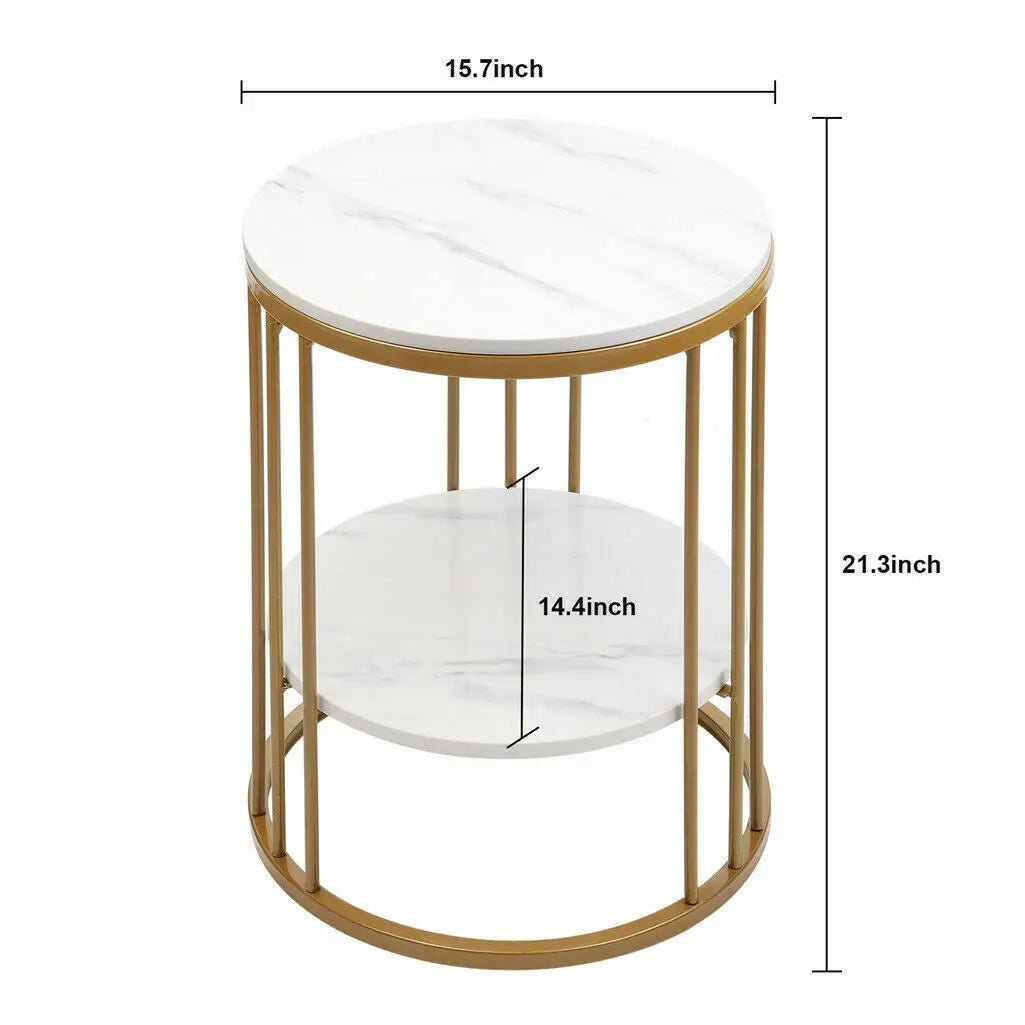 2 - Tier White Marble Side Table Round Coffee Table Nightstand Jewellery Storage - H. home supplies