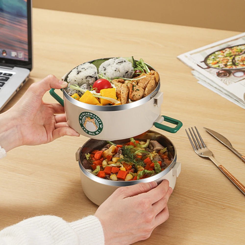 2100ml304 stainless steel insulated lunch box, 3 - layer design, suitable for schools, camping, and work occasions - H. home supplies