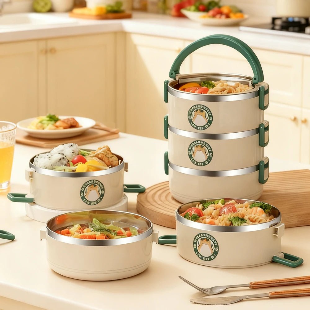 2100ml304 stainless steel insulated lunch box, 3 - layer design, suitable for schools, camping, and work occasions - H. home supplies