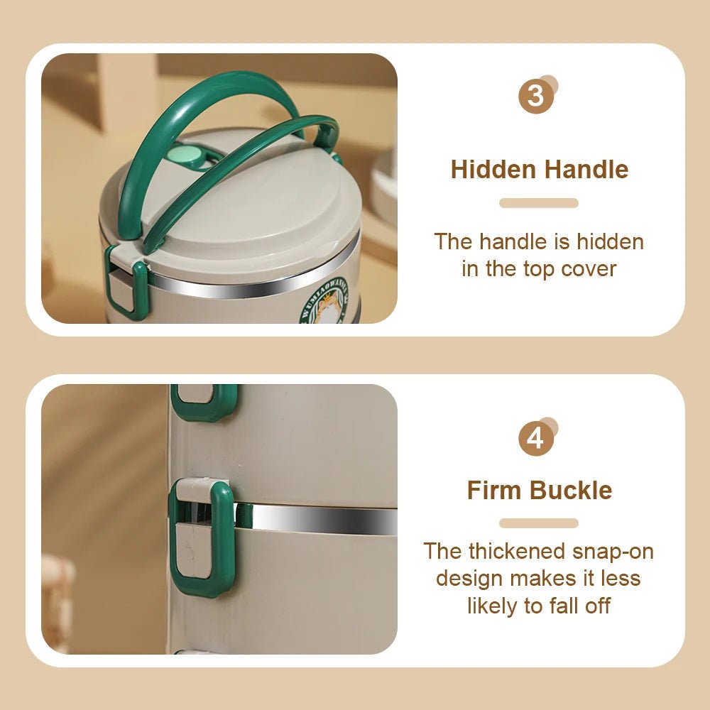 2100ml304 stainless steel insulated lunch box, 3 - layer design, suitable for schools, camping, and work occasions - H. home supplies