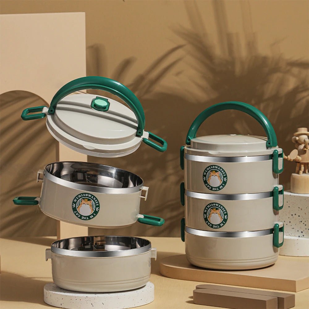 2100ml304 stainless steel insulated lunch box, 3 - layer design, suitable for schools, camping, and work occasions - H. home supplies