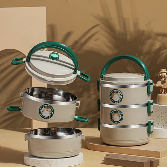 2100ml304 stainless steel insulated lunch box, 3 - layer design, suitable for schools, camping, and work occasions - H. home supplies