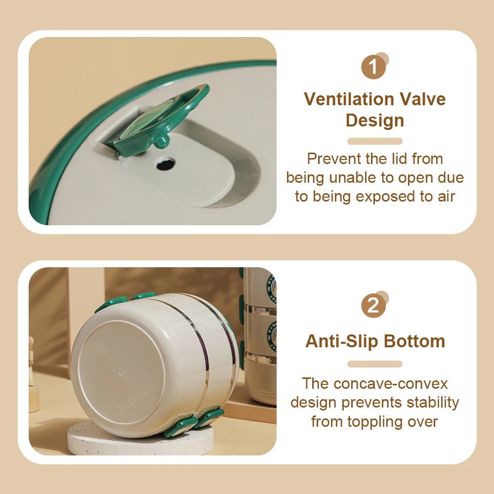 2100ml304 stainless steel insulated lunch box, 3 - layer design, suitable for schools, camping, and work occasions - H. home supplies