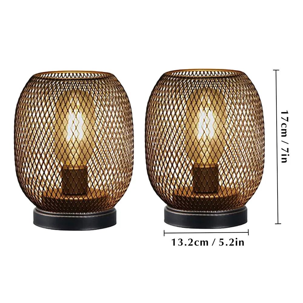 2Pcs Metal Cage Table Lamp Round Shaped LED Lantern Battery Powered Cordless Lamp for Weddings Party Home Decor Candle Holder - H. home supplies