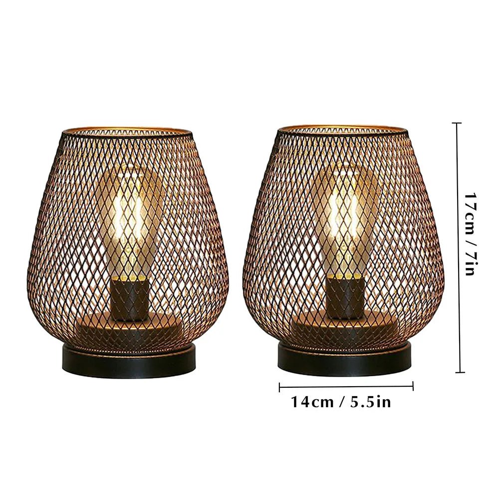 2Pcs Metal Cage Table Lamp Round Shaped LED Lantern Battery Powered Cordless Lamp for Weddings Party Home Decor Candle Holder - H. home supplies