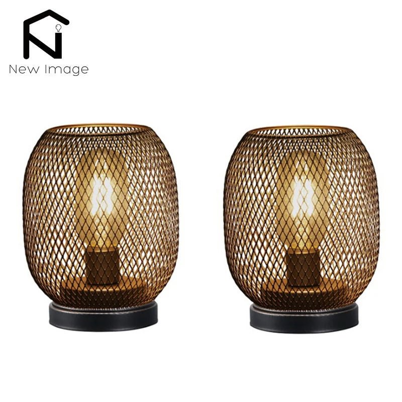 2Pcs Metal Cage Table Lamp Round Shaped LED Lantern Battery Powered Cordless Lamp for Weddings Party Home Decor Candle Holder - H. home supplies
