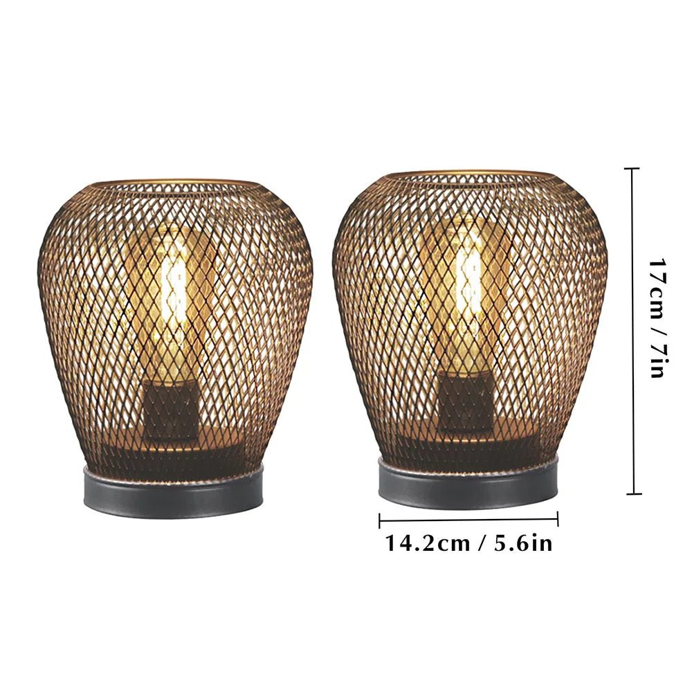 2Pcs Metal Cage Table Lamp Round Shaped LED Lantern Battery Powered Cordless Lamp for Weddings Party Home Decor Candle Holder - H. home supplies