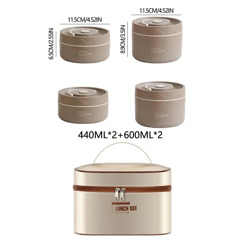 304 Stainless Steel Insulated Lunch Box with Storage Bag Portable Double - layer Covered Lunch Box Office Student Sealed Lunch Box - H. home supplies