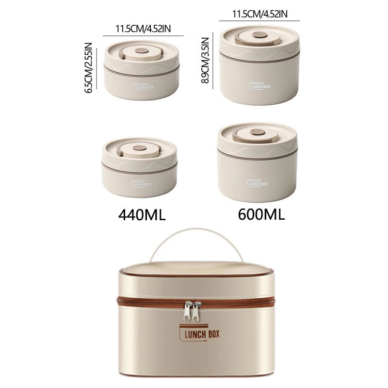 304 Stainless Steel Insulated Lunch Box with Storage Bag Portable Double - layer Covered Lunch Box Office Student Sealed Lunch Box - H. home supplies