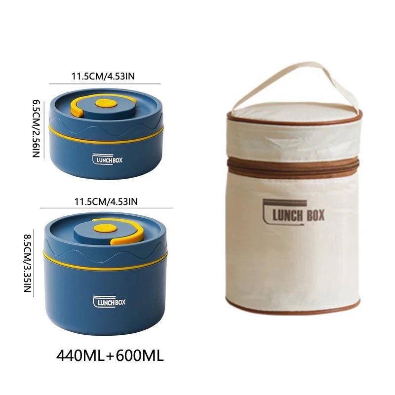 304 Stainless Steel Insulated Lunch Box with Storage Bag Portable Double - layer Covered Lunch Box Office Student Sealed Lunch Box - H. home supplies