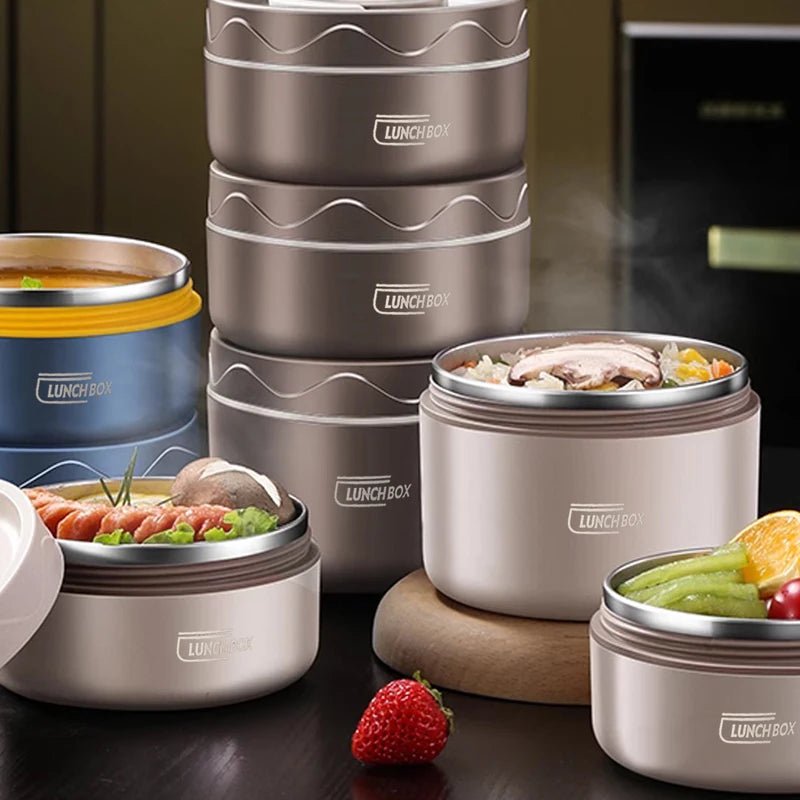 304 Stainless Steel Insulated Lunch Box with Storage Bag Portable Double - layer Covered Lunch Box Office Student Sealed Lunch Box - H. home supplies