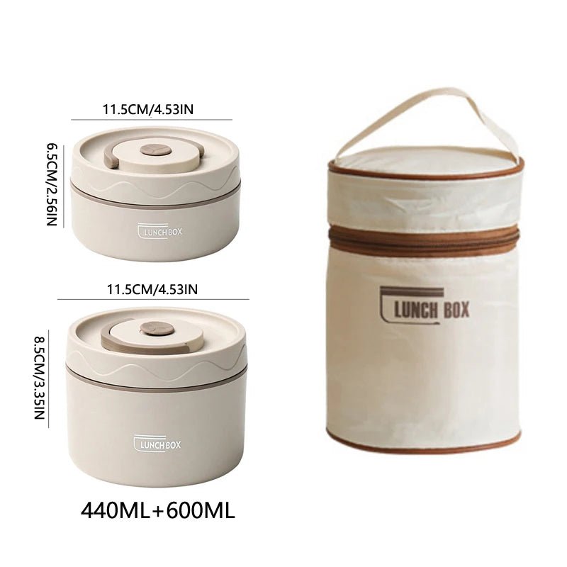 304 Stainless Steel Insulated Lunch Box with Storage Bag Portable Double - layer Covered Lunch Box Office Student Sealed Lunch Box - H. home supplies