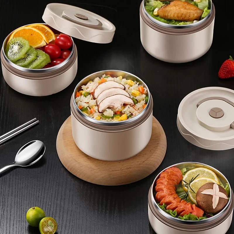 304 Stainless Steel Insulated Lunch Box with Storage Bag Portable Double - layer Covered Lunch Box Office Student Sealed Lunch Box - H. home supplies