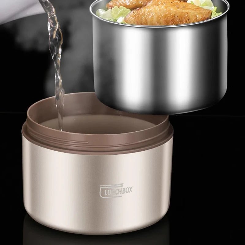 304 Stainless Steel Insulated Lunch Box with Storage Bag Portable Double - layer Covered Lunch Box Office Student Sealed Lunch Box - H. home supplies