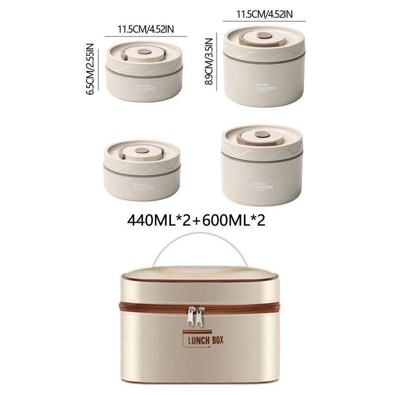 304 Stainless Steel Insulated Lunch Box with Storage Bag Portable Double - layer Covered Lunch Box Office Student Sealed Lunch Box - H. home supplies
