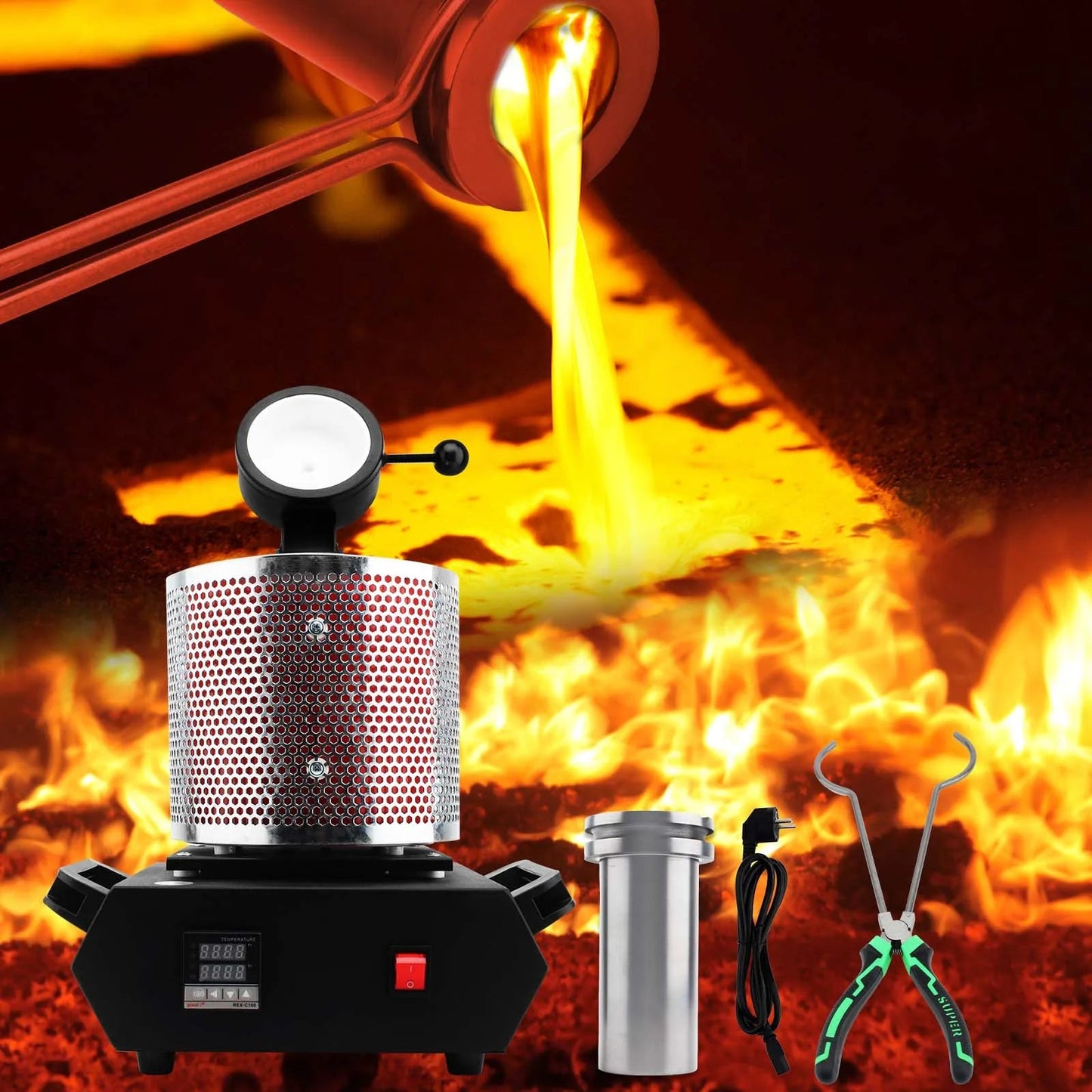 3Kg Gold Melting Furnace - Portable Metal Melting Furnace Gold Silver and Aluminium Quartz Crucible Equipment Melting - H. home supplies