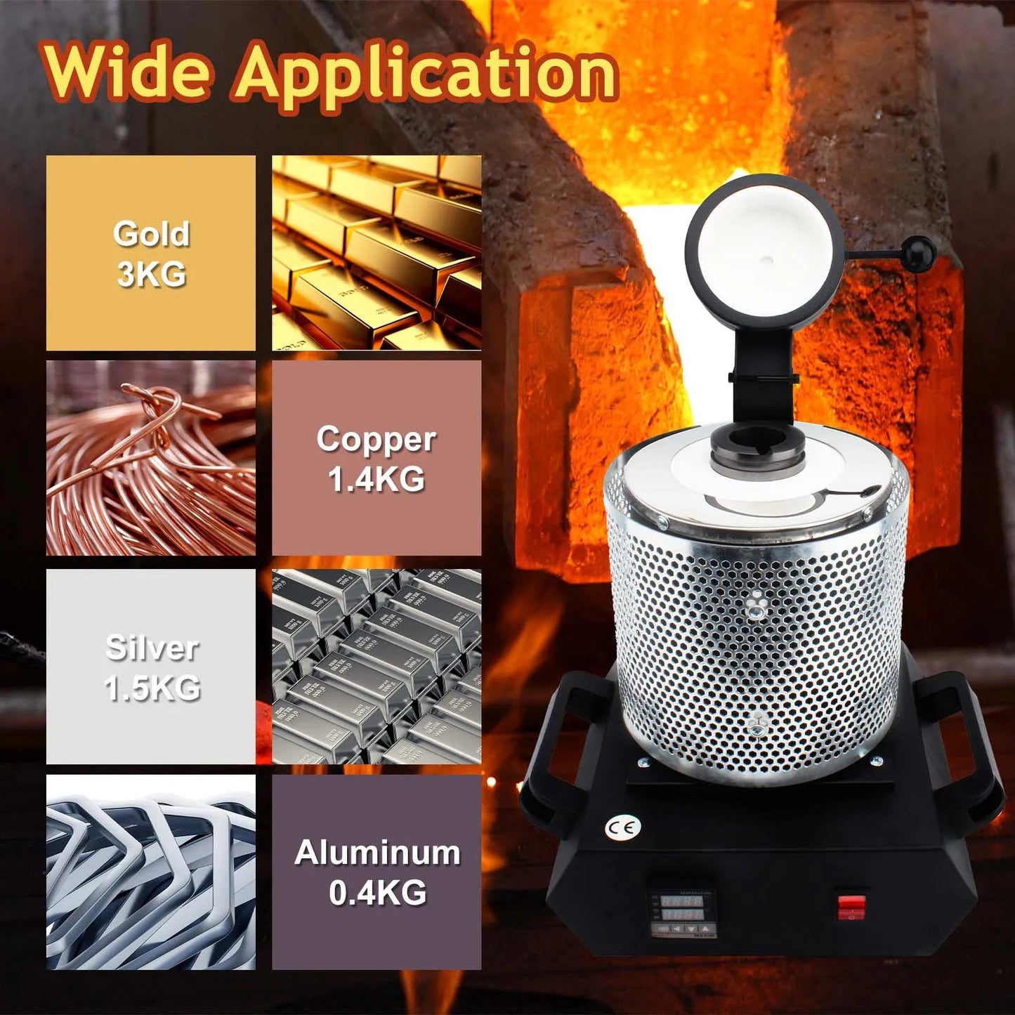 3Kg Gold Melting Furnace - Portable Metal Melting Furnace Gold Silver and Aluminium Quartz Crucible Equipment Melting - H. home supplies