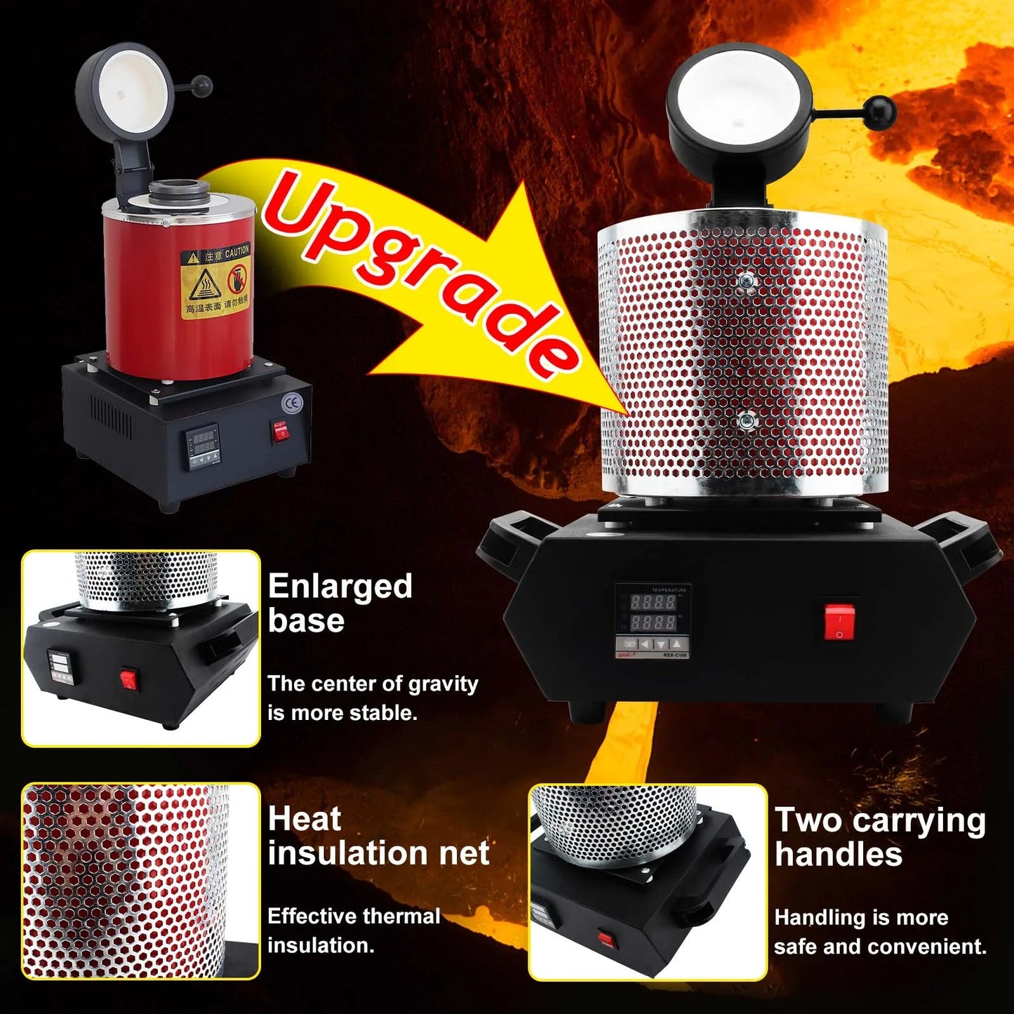 3Kg Gold Melting Furnace - Portable Metal Melting Furnace Gold Silver and Aluminium Quartz Crucible Equipment Melting - H. home supplies