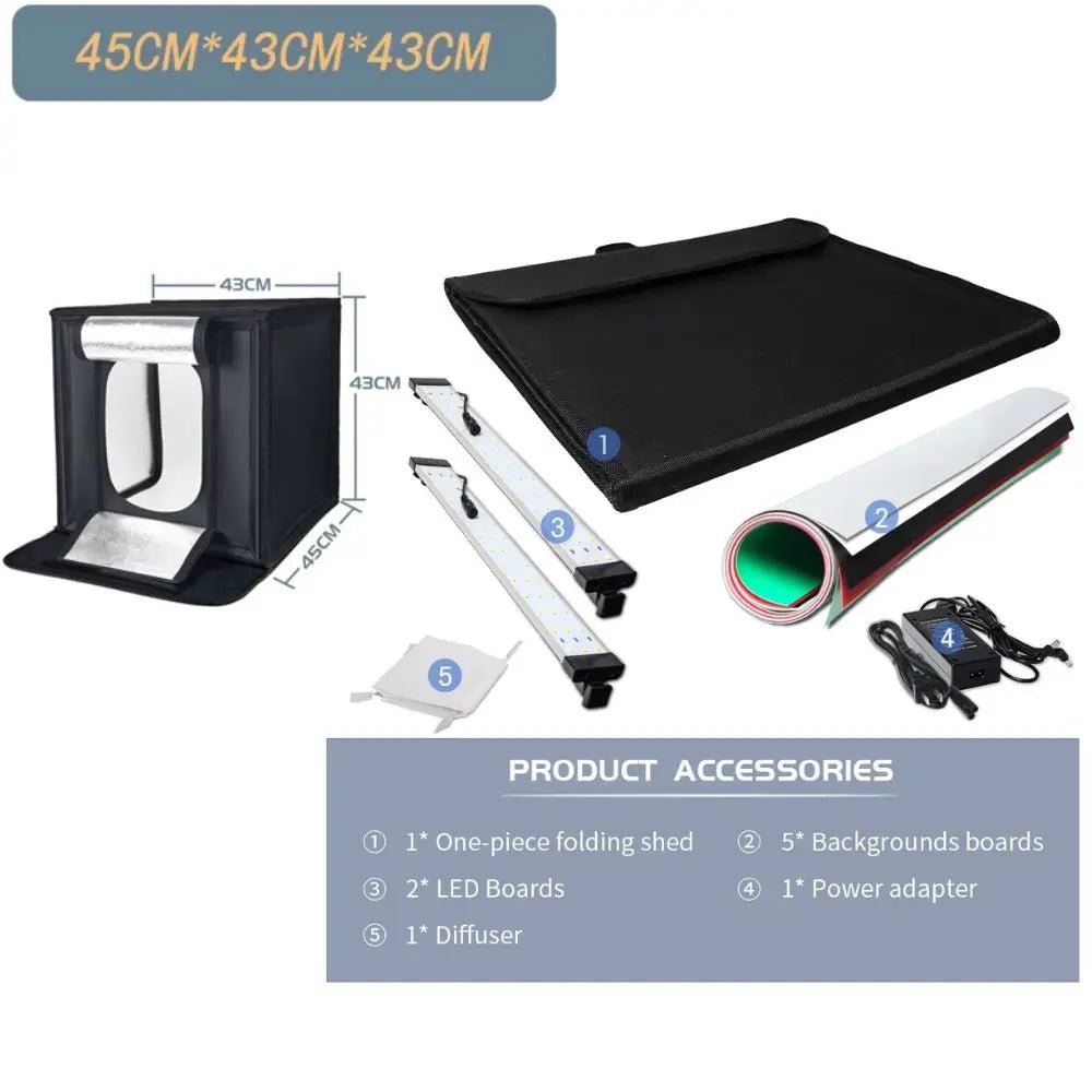 45 65 80cm Photo Light Studio Soft Boxes Portable Foldable Dimmable Photography Table Shooting Tents Kit With 5 Background Board - H. home supplies