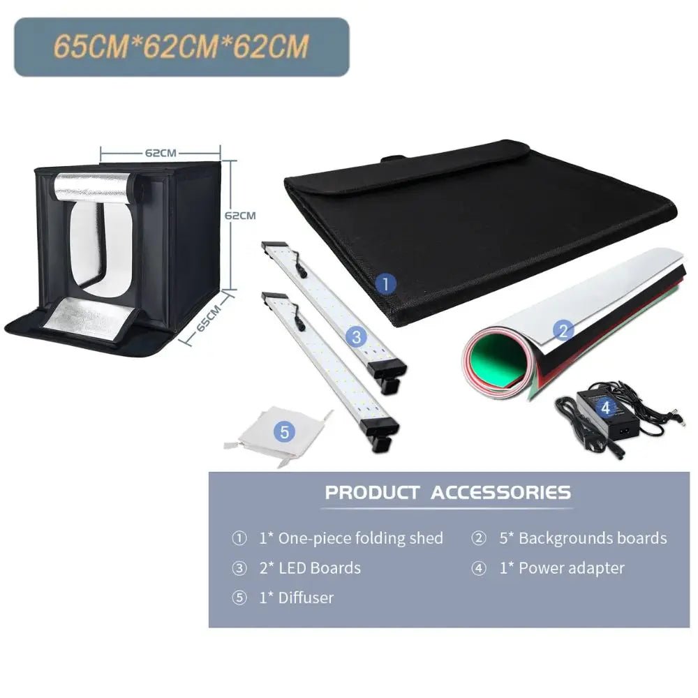 45 65 80cm Photo Light Studio Soft Boxes Portable Foldable Dimmable Photography Table Shooting Tents Kit With 5 Background Board - H. home supplies