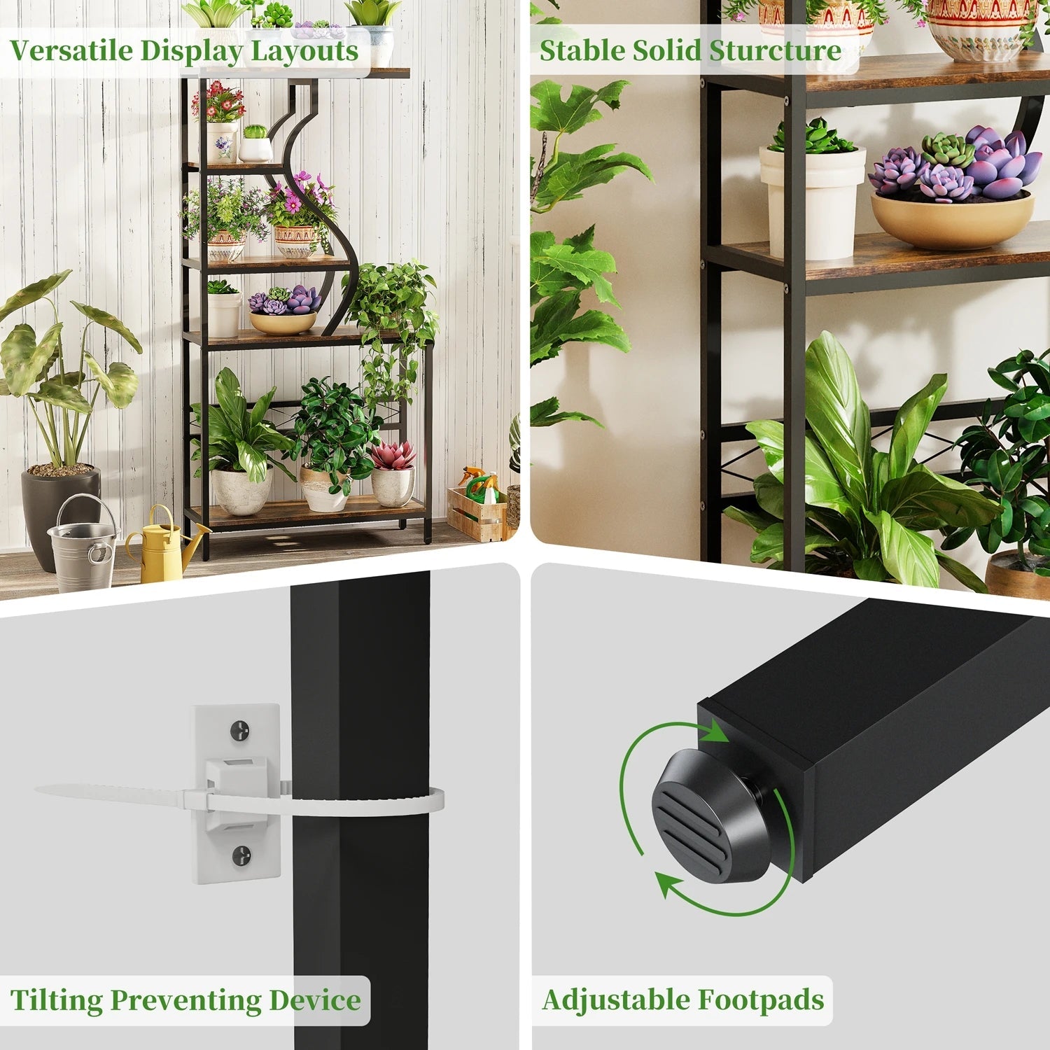 5 - Tier Industrial Large Flower Pot Display Rack Bookshelf Metal Tall Storage Stand - H. home supplies