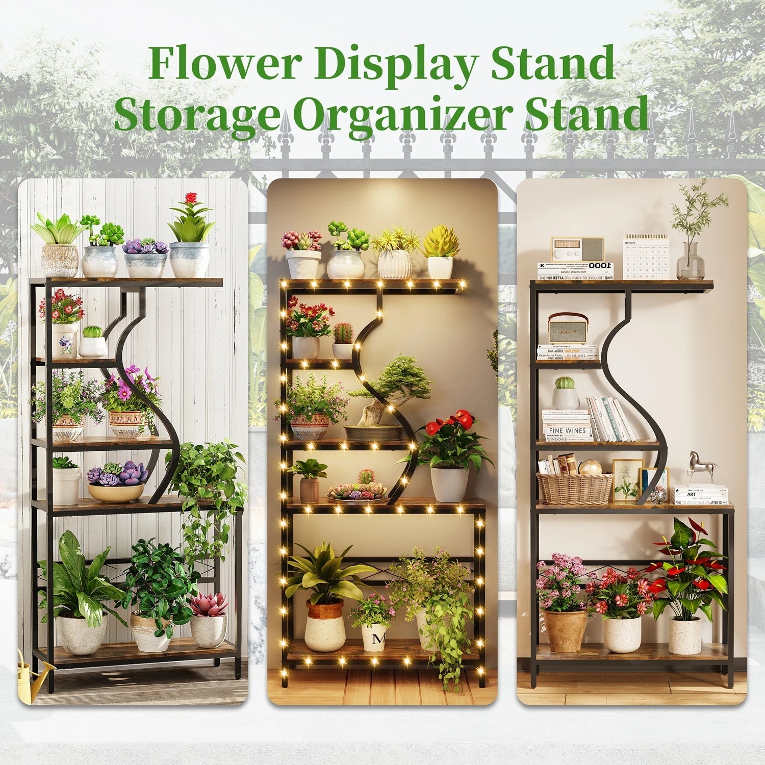 5 - Tier Industrial Large Flower Pot Display Rack Bookshelf Metal Tall Storage Stand - H. home supplies