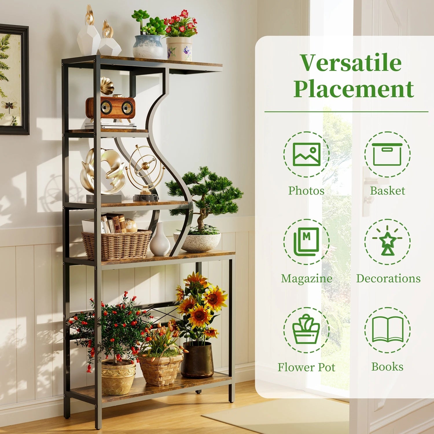 5 - Tier Industrial Large Flower Pot Display Rack Bookshelf Metal Tall Storage Stand - H. home supplies