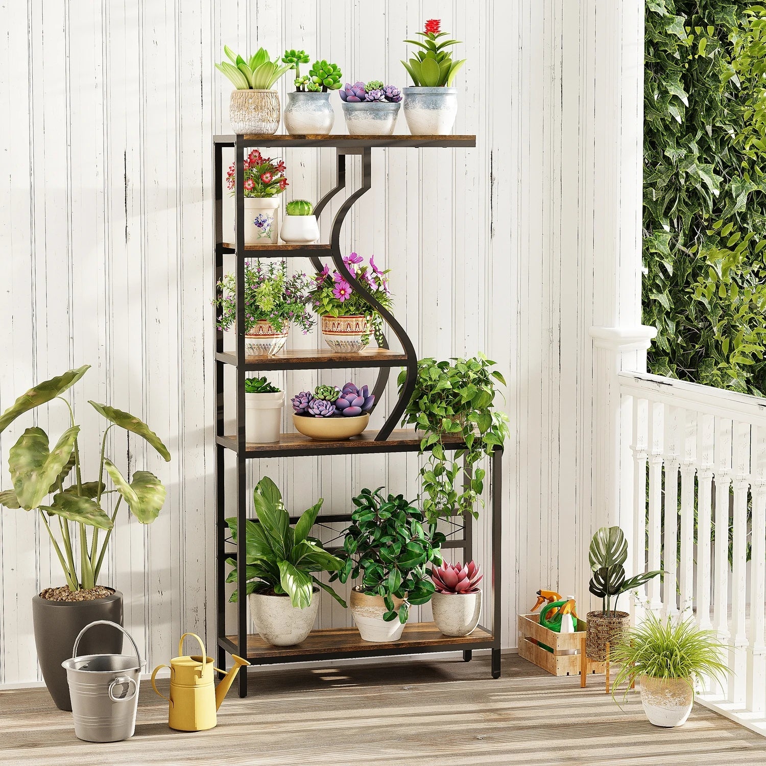 5 - Tier Industrial Large Flower Pot Display Rack Bookshelf Metal Tall Storage Stand - H. home supplies