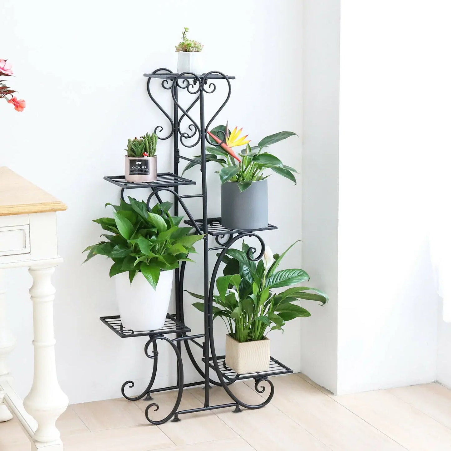 5 Tiered Tall Plant Stand Indoor Iron Planter Shelf Rack Garden Metal Flower Pots Display Holder Outdoor - H. home supplies
