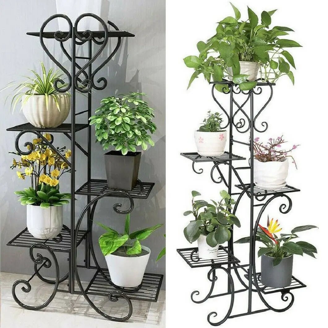 5 Tiered Tall Plant Stand Indoor Iron Planter Shelf Rack Garden Metal Flower Pots Display Holder Outdoor - H. home supplies