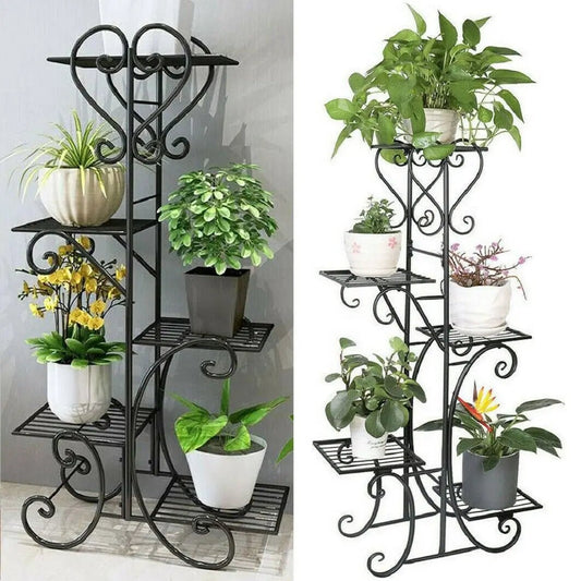 5 Tiered Tall Plant Stand Indoor Iron Planter Shelf Rack Garden Metal Flower Pots Display Holder Outdoor - H. home supplies