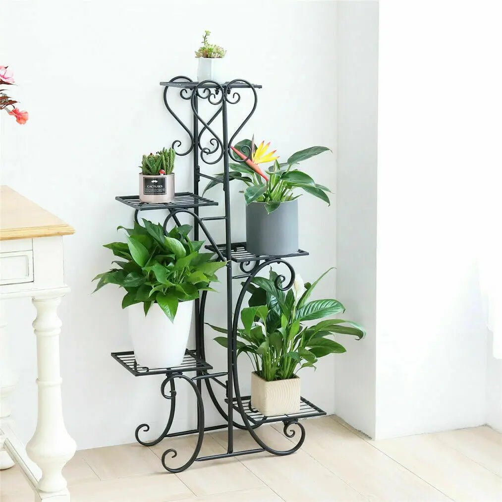 5 Tiered Tall Plant Stand Indoor Iron Planter Shelf Rack Garden Metal Flower Pots Display Holder Outdoor - H. home supplies