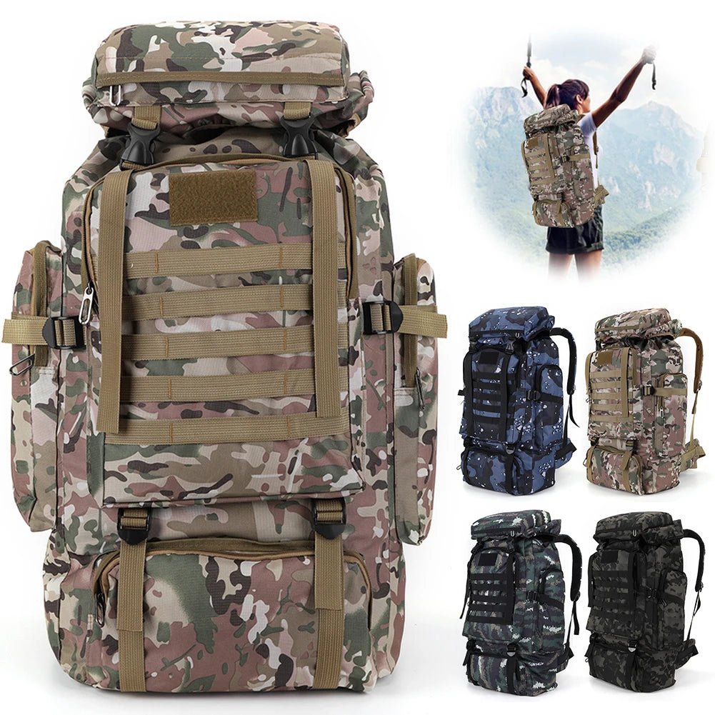 80L Hiking Backpack 600D Oxford Cloth Mountaineering Backpack Multiple Pockets Mountain Climbing Rucksack for Outdoor Sports - H. home supplies