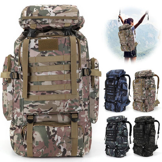 80L Hiking Backpack 600D Oxford Cloth Mountaineering Backpack Multiple Pockets Mountain Climbing Rucksack for Outdoor Sports - H. home supplies