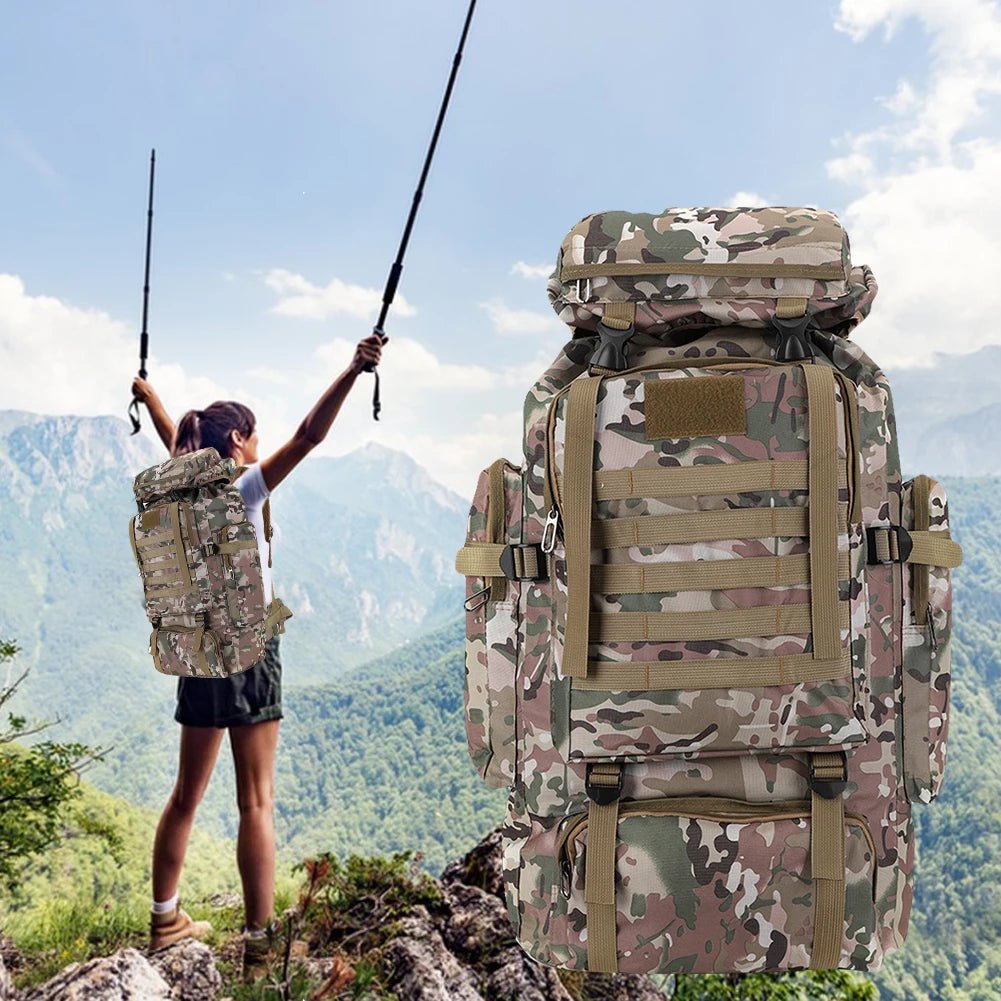 80L Hiking Backpack 600D Oxford Cloth Mountaineering Backpack Multiple Pockets Mountain Climbing Rucksack for Outdoor Sports - H. home supplies